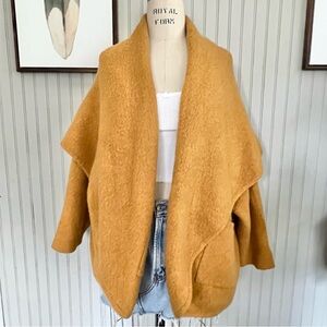 Anthropologie Sleeping on Snow Hygge Wool Slouchy Cardigan Sweater Jacket Mustar